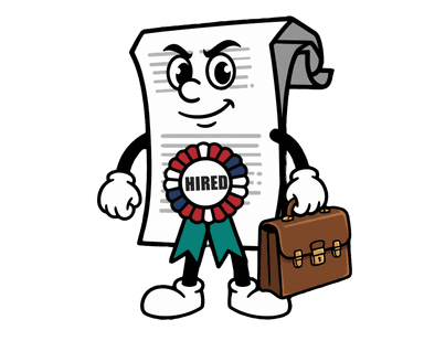Rex the RexResume mascot in business mode, briefcase in hand